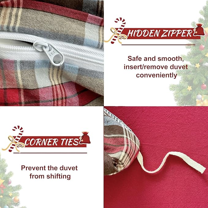 EAVD Vintage Red Brown Buffalo Plaid Duvet Cover Queen 100% Wasehd Cotton Plaid Bedding Set with Grid Checkered Pattern Farmhouse Gingham Duvet Cover with Zipper Closure 2 Pillowcases for All-Season