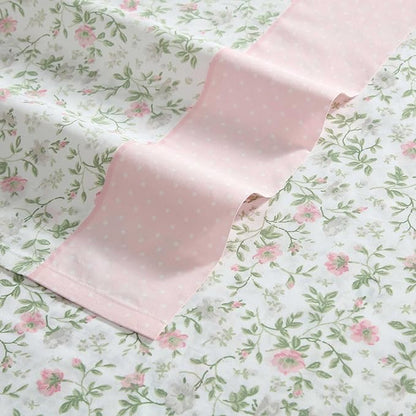 Laura Ashley - Twin Sheet Set, Crisp & Cool Cotton Percale Bedding with Deep Pockets, Lightweight for Year Round Comfort, Bed Sheets with Matching Pillowcase (Bonnie Pink/Beige)