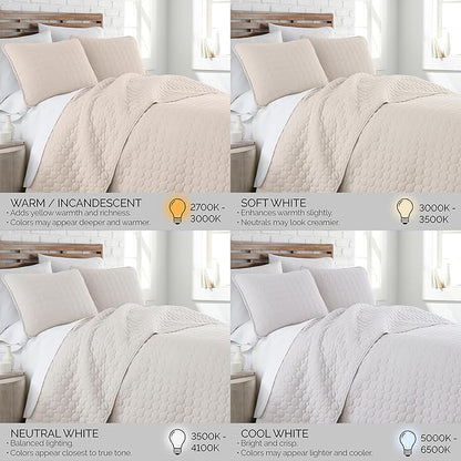 Southshore Fine Living, Inc. Quilted Summer Comforter, Queen Size Bedding Set with 2 Quilted Pillow Shams, Geometric Circle Design Coverlet, Queen/Full Size Bedspread, Lightweight Quilt, Bone