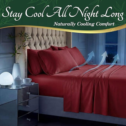 DECOLURE 100% Viscose Derived from Bamboo Sheets Full Size - Luxury 6 Pc Naturally Cooling Sheets, Ultra Soft Bed Set - Deep 17" Pockets, Durable Double Stitching, Oeko Tex Standard (Burgundy)