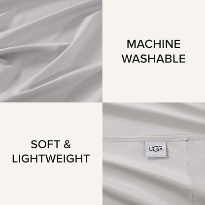 UGG Hedi Queen Sheet Set 4-Piece Luxury Cooling Sheets Deep Pockets Premium Bedding with 2 Pillow Shams Hypoallergenic Machine Washable Soft Lightweight Bed Set for Bedroom, Queen, Stone Grey