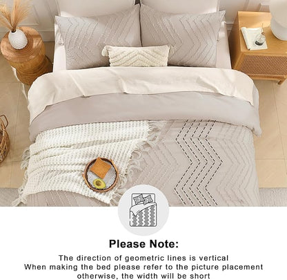 Andency Linen Comforter Set King Size, Boho Soft Warm Tufted Bedding Comforter Sets for King Size Bed, 3 Pieces Aesthetic Chevron Farmhouse Cute Bohemian Textured Bedding Set