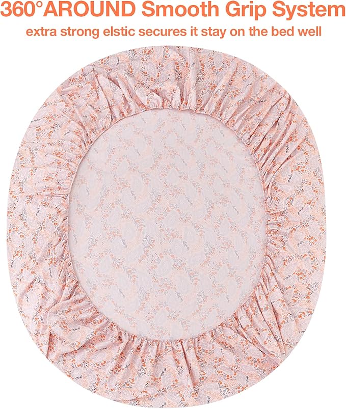 JSD Pink Paisley Floral Sheet Set Cal King, 4 Piece Soft Printed Microfiber Sheets Extra Deep Pocket