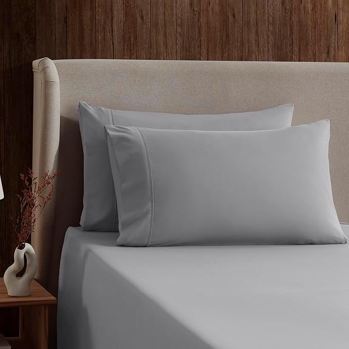 Nestl Full XL Sheet Set - Luxury 1800 Ultra-Soft Microfiber Full Extra Long Bed Sheets - Double Brushed - Deep Pockets - Easy Fit - 4 Piece Set - Bedding Sheets & Pillowcases (Full XL, Grey)