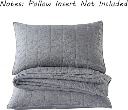 HORIMOTE HOME Quilt Set Queen Size, Stone-Washed Chic Rustic Grey Coverlet with Classic Triangle Stitched Pattern, Ultra Soft Lightweight Quilted Bedspread for All Season, 3 Pieces