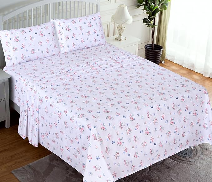 RUVANTI 100% Cotton Sheets – California King Percale Bedding, Cooling & Breathable Floral Design, Durable with a Crisp, Soft & Comfortable Feel, 14" Deep Pocket, 4-Piece Set, Funa Flora