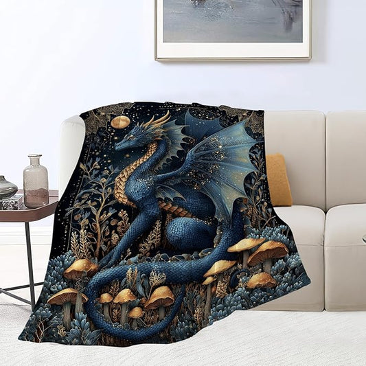 Dragon Blanket Super Soft Warm Fluffy Fleece Flannel Fantasy Animal Throw Blanket Cozy Fuzzy Plush Stuff Bedding Blankets Gifts for Women Kids Boys Girls Adults 60"X50"