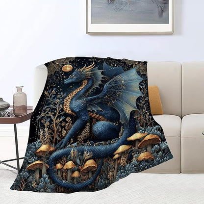 Dragon Blanket Super Soft Warm Fluffy Fleece Flannel Fantasy Animal Throw Blanket Cozy Fuzzy Plush Stuff Bedding Blankets Gifts for Women Kids Boys Girls Adults 80"X60"