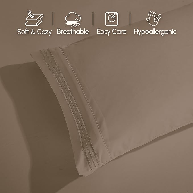 Elegant Comfort Luxurious 1500 Premium Hotel Quality Microfiber 4-Piece Sheet Set, 18-24 Inches Deep - Extra Deep Pocket Sheets - Ultra Soft 4PC Deep Pocket Sheets, King, Taupe