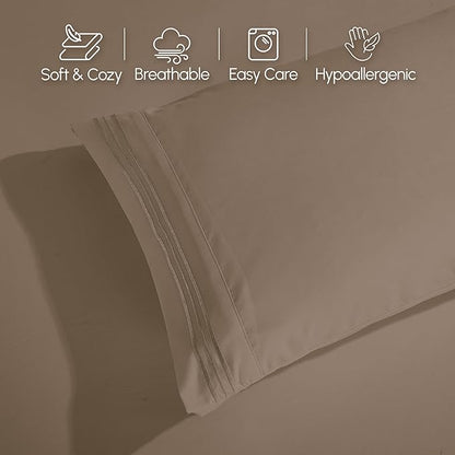 Elegant Comfort Luxurious 1500 Premium Hotel Quality Microfiber 4-Piece Sheet Set, 18-24 Inches Deep - Extra Deep Pocket Sheets - Ultra Soft 4PC Deep Pocket Sheets, King, Taupe