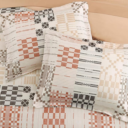 MaiRêve Plaid Twin XL Comforter Set, Farmhouse Bedding Sets for Boys Girls Teen 5 Pieces, Beige All Season Bed in A Bag for Dorm with Sheets, Pillowcase & Sham