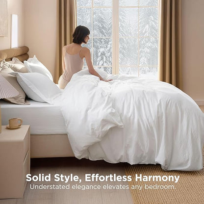 Bedsure Removable Cover with Comforter Duvet Insert King - 5 Pieces White Prewashed Soft Bedding Set for All Seasons Use, Includes 1 Duvet Cover, 1 Comforter, 1 Fitted Sheet, 2 Pillow Shams