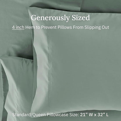 CALIFORNIA DESIGN DEN Luxuriously Soft Hotel Quality 600 Thread Count, 100% Cotton Set of 2 Cases, Crisp & Cool Bed Pillow Covers Standard Size Fits Standard & Queen Pillows (Sage Green)
