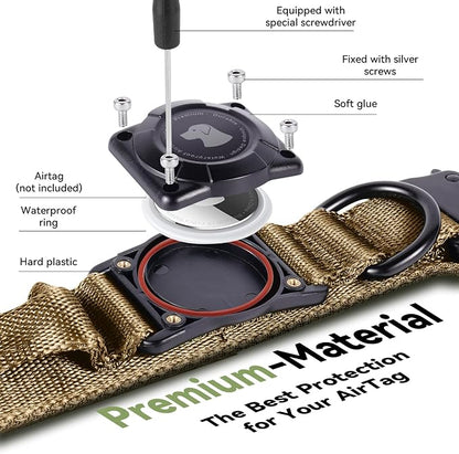 2026 Upgrade Waterproof Tactical AirTag Dog Collar, Built in AirTag Holder | Comfortable Control Handle, Quick Release Metal Buckle, Durable 1000D Nylon, For Medium to Large Dogs, Khaki, M