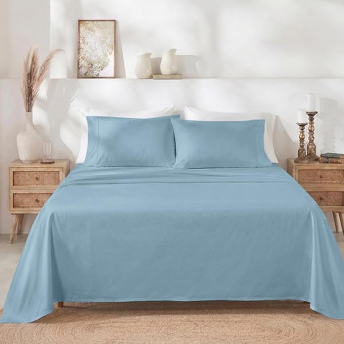 California Design Den Twin XL Sheet Sets - Soft 400 Thread Count Sateen, Natural 100% Cotton Sheets Set with Deep Pockets, and Durable Bedding - Sky Blue