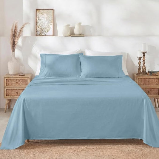 California Design Den Twin XL Sheet Sets - Soft 400 Thread Count Sateen, Natural 100% Cotton Sheets Set with Deep Pockets, and Durable Bedding - Sky Blue