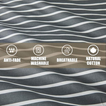 JELLYMONI 100% Natural Cotton 3pcs Striped Duvet Cover Sets, Dark Grey Duvet Cover with White Stripes Pattern Printed Comforter Cover, with Zipper Closure & Corner Ties(Full Size)