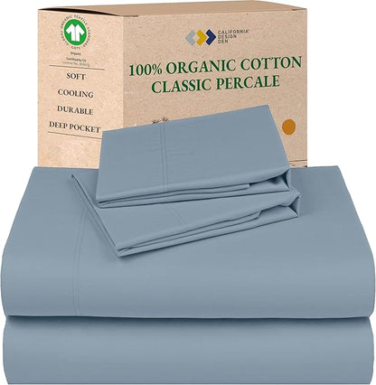 California Design Den Bed Sheets Queen Size - Soft 100% Percale Sheets Queen with Deep Pockets, Crisp Percale, Breathable and Durable Bedding Set - Blue Hydrangea