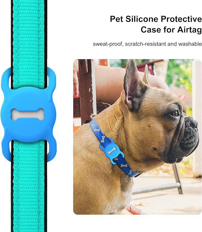 for Airtag Dog Collar Holder, Air Tag Protective Cat Airtag Dog Collar,Silicone AirTags GPS Tracking Accessories,Air Tags with Bone Pattern (1 Pack(Blue))