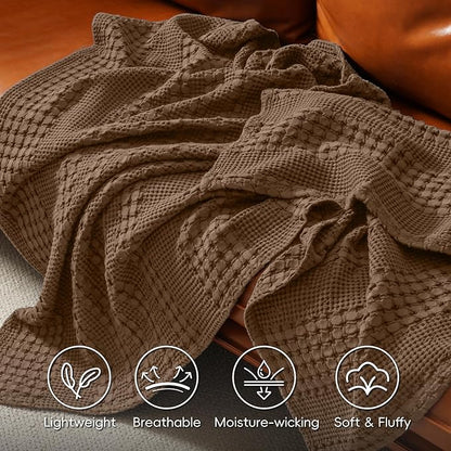 PHF 100% Cotton Waffle Weave Blanket King Size for Bed, Soft Lightweight & Breathable for Spring and Summer, All-Season Comfort, Luxury Aesthetic Blanket for Home Decor, 108"x90", Chocolate