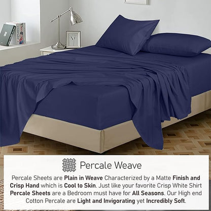 RUVANTI 100% Cotton Sheets – Split King Size Percale Bedding, Cooling & Breathable, Durable with a Crisp, Soft & Comfortable Feel, 16" Deep Pocket, 5-Piece Set, Crown Blue