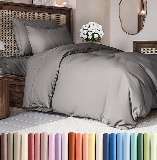 Duvet Cover Twin/Twin XL Size Set - Extra Soft Twin/Twin XL Duvet Cover 68" x 90" with 1 Pillow Sham - Hotel Luxury, Easy Care, Fade Free with Zipper Closures & Ties - Comfy & Breathable (Dark Grey)