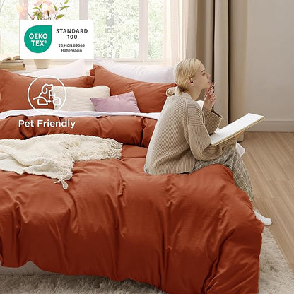 Bedsure Terracotta California King Duvet Cover - Prewashed Cotton-Like Polyester Extra Soft Bedding Set, Includes 1 Cal King Duvet Cover 104''x98'' with Zipper Closure & 2 Pillow Shams, No Comforter