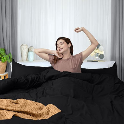 Utopia Bedding Duvet Cover Twin Size - 2 Piece with Zipper Closure - 1 Comforter Cover 68X90 Inches & 1 Pillow Sham 20X26 Inches (Black) Comforter Not Included