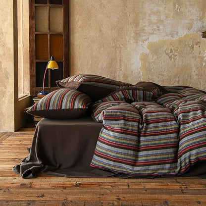 EAVD Retro Striped Duvet Cover Set Twin Soft 100% Cotton Muslin Bohemian Colorful Vertical Striped Bedding Set with 2 Pillowcases Rustic Farmhouse Style Geometric Pattern Duvet Cover with Zipper