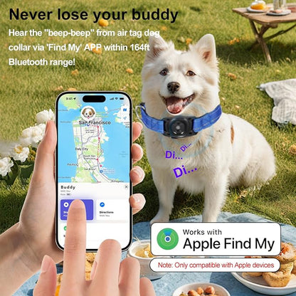 Air Tags Dog Collar, Waterproof Pet Collar with Air-Tag Chip for Apple Find My (iOS only) (Blue, L)