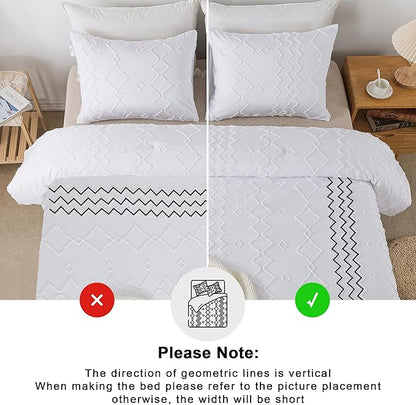 Andency White Tufted Comforter Set California King(104x96Inch), 3 Pieces(1 Boho Comforter, 2 Pillowcases) Textured Farmhouse, Soft Microfiber Down Alternative Geometric Bedding Set