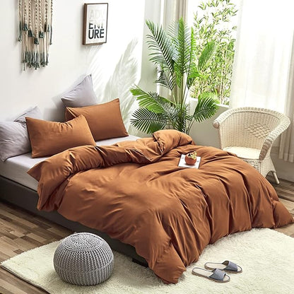 CLOTHKNOW Brown King Size Comforter Set Pumpkin Bedding Sets Soft Caramel Comforter Burnt Orange Comforters with 2 x Pillow Cases
