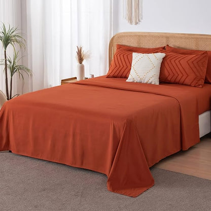 Litanika California King Comforter Set with Sheets Burnt Orange - 7 Pieces Bed in a Bag Cal King Boho Terracotta Bedding Sets Rust Lightweight Bed Set with Comforter, Sheets, Pillowcases & Shams