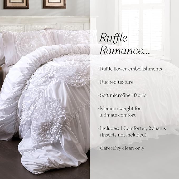 Lush Decor 3 Piece Serena Comforter Set, King, White