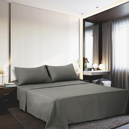 Bed Sheet Set Brushed Microfiber Bedding with Deep Pocket Wrinkle & Fade Resistant, Hypoallergenic Sheet & Pillow Case Set-3 Piece (Twin,Gray)