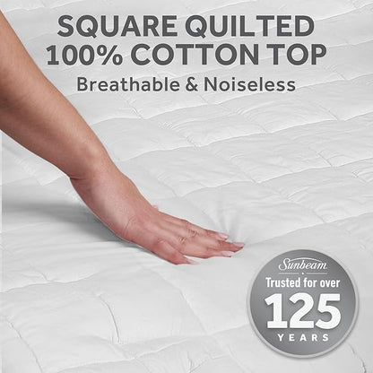 Sunbeam Premium Quilted Electric Heated Mattress Pad, 54" x 75", 12 Heat Settings, 12-Hour Selectable Auto Shut-Off, Warmth for Restful Sleep, Machine Washable, White