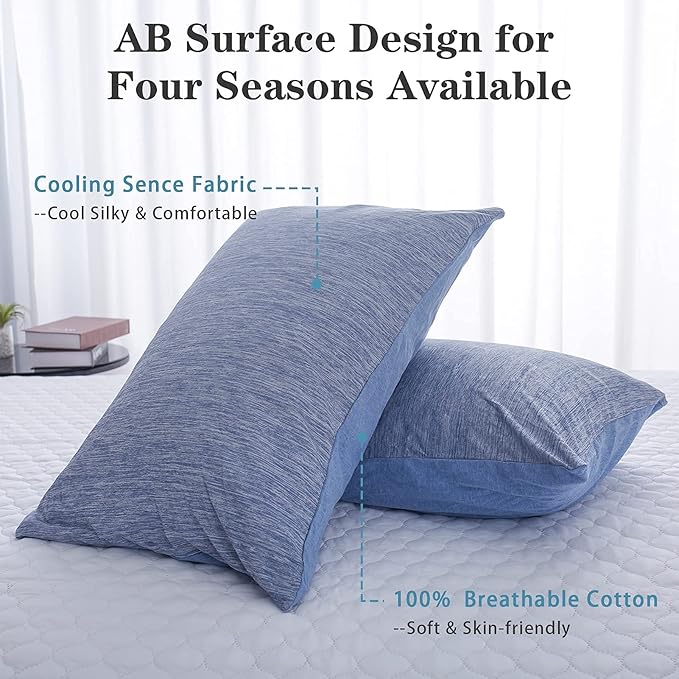 CHOSHOME Cooling Pillow Cases Zipper Pillow Covers Q-Max > 0.45 Zippered Pillowcases for Hot Sleepers, Soft, Breathable, Skin-Friendly, 2 Pack (Standard, 20"x26", Blue)
