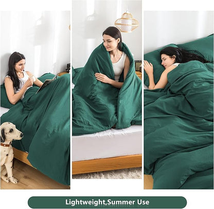 COTTEBED Ultra-Soft Polycotton Bedding Comforter Set Twin XL/Twin Size - Hunter Forest Green Cozy Lightweight Solid Bed Quilt Blanket for Kid Teens School College Dorm All Season Use - Emerald Green