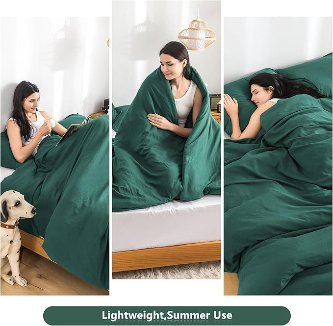 COTTEBED Softness Comforter Set King Size Bed - Super Soft Cotton Polyester Blend Solid Lightweight Bedding Quilt Blanket and 2 Pillowsham All Season - California/Cal King Emerald/Hunter/Forest Green
