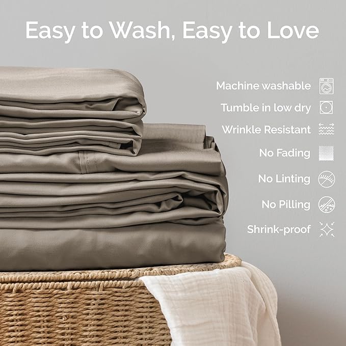 Viscose Bamboo Sheets Queen Size 4PC Set - Cooling Bedding for Hot Sleepers with Moisture Wicking Technology - Silky Soft 18 Inch Deep Pocket - Sand 60"x 80"