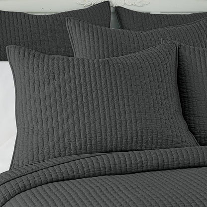 Levtex Home Cross Stitch Reversible Twin XL/Twin Quilt Set (68x86in) and 1 Pillow Sham (26x20in) - Stitch Texture - Charcoal - 0 Cotton Twin/Twin Size Quilt Bedding Set - Lightweight Soft Pre-Washed
