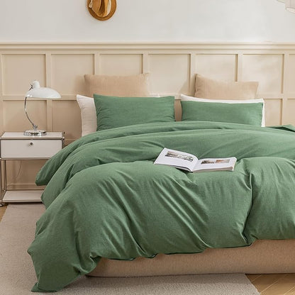 ECOCOTT Sage Green Duvet Cover Queen Size, 3 Piece 100% Washed Cotton 1 Duvet Cover with Zipper and 2 Pillowcases, Ultra Soft and Easy Care Breathable Cozy Bedding Set(Sage Green, Queen)