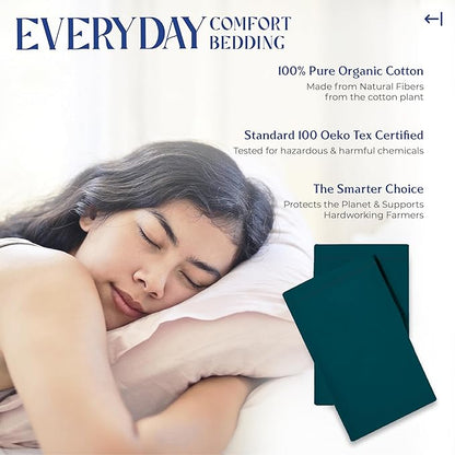 Mayfair Linen 100% Organic Cotton King Size Pillow Cases Set of 2 - Soft Hotel Quality Covers for King Size Pillows (Teal), Authentic GOTS Certified, Crisp, Cooling Percale Weave Cotton Pillowcases