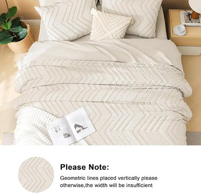 Litanika Super King Plus Size Comforter Set with Sheets Beige - 7 Pieces Bed in a Bag Oversized King Boho Tufted Complete Bedding Sets with Comforter, Sheets, Pillowcases & Shams