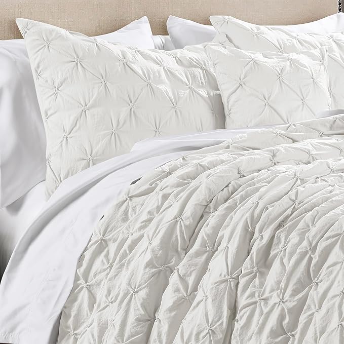 Lush Decor Ravello Pintuck Comforter Set - Luxe 5 Piece Textured Bedding Set - Traditional Glam & Farmhouse Inspired Bedroom Decor - Full/ Queen, White