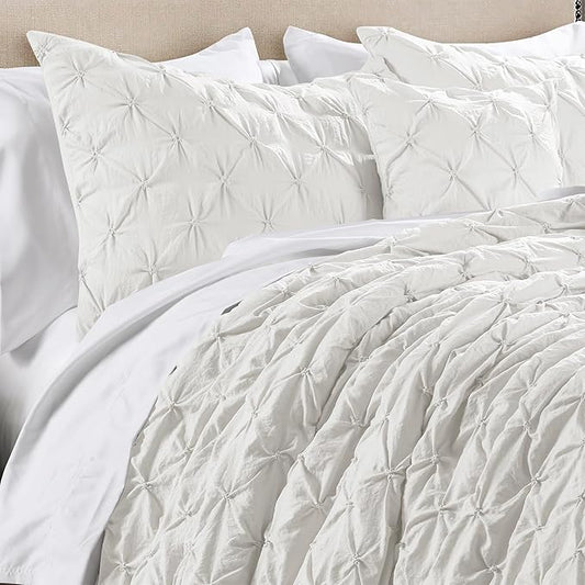 Lush Decor Ravello Pintuck Comforter Set - Luxe 5 Piece Textured Bedding Set - Traditional Glam & Farmhouse Inspired Bedroom Decor - King, White