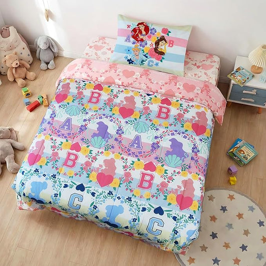 Northwest Disney Princess Twin Comforter Set, Reversible Design Ultra Soft Fade Resistant Microfiber Kids Bedding Set, Officially Licensed