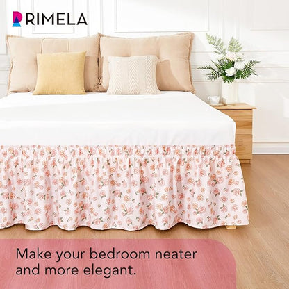 RIMELA Pastel Rose Bed Skirt Queen Size 15 Inch Drop, Elastic Bed Skirting for Bed Frame, Bedding Dust Ruffle Easy to Install, Lightweight Wrap Around Adjustable Bedskirt,Bedroom Decor