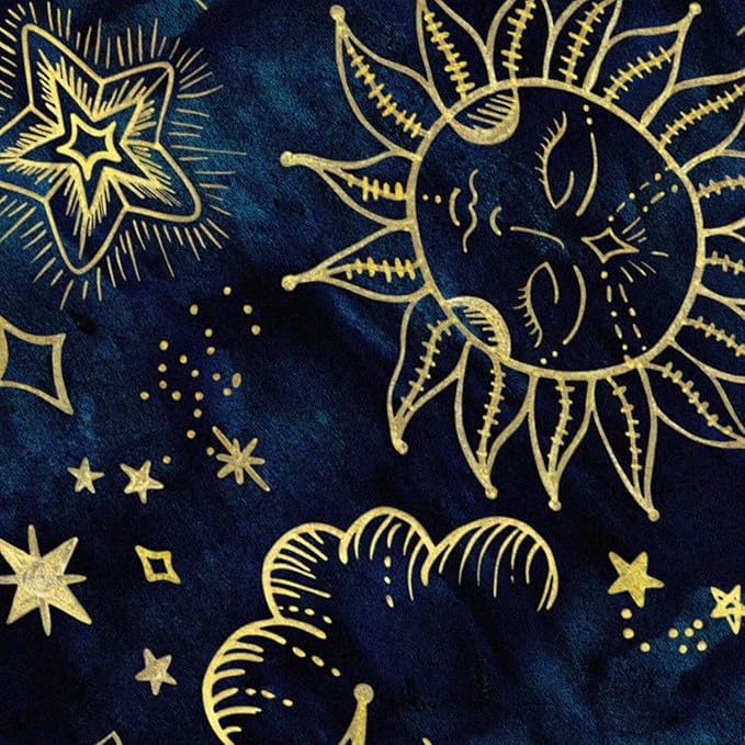Celestial Comforter Set Full Size Blue Gold Sun and Moon Boho Bedding for Kids Adult Women Teens Universe Galaxy Bohemian Exotic Gothic Quilt 1 Comforter + 2 Pillow Cases