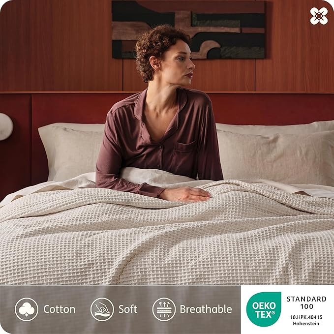 Bedsure Cotton Duvet Cover King Size - 100% Cotton Waffle Weave Linen Duvet Cover, PureWoven Textured Breathable Bedding Comforter Cover for All Season, 1 Duvet Cover Only 104"x90"